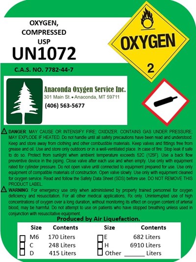 FDA Labeling.jpg Anaconda Oxygen Cylinder Label - FDA Labeling